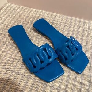 Cult Gaia Vibrant Blue Chain Slide Sandals
